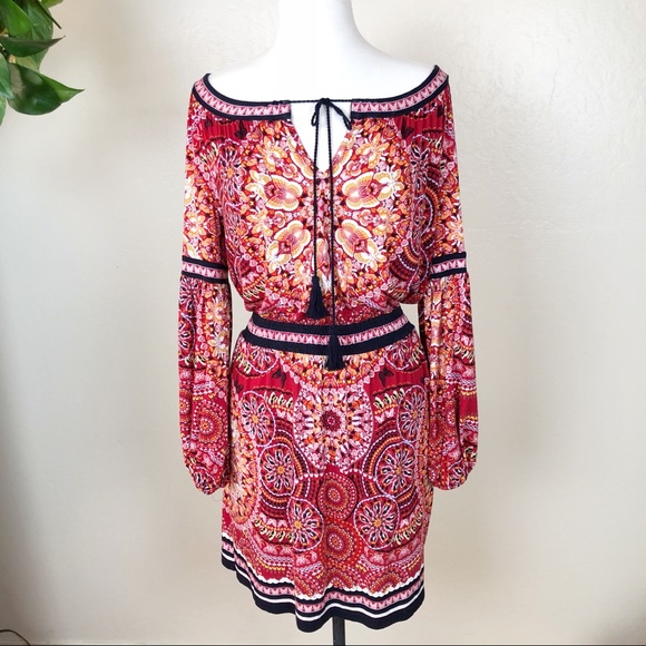 Chelsea & Violet Dresses & Skirts - CHELSEA & VIOLET | Red Patterned Peasant Dress S